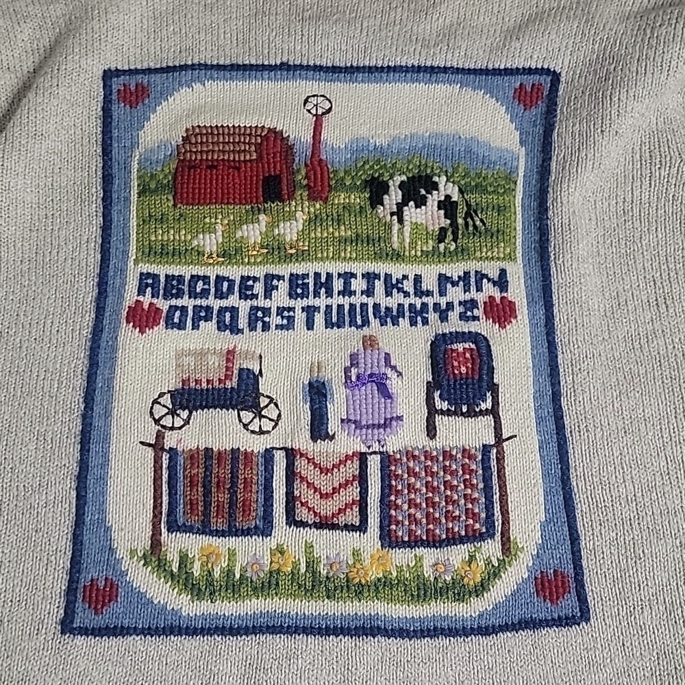 MARISA Christina Button Front Amish American Cross Stitch Cardigan size Medium